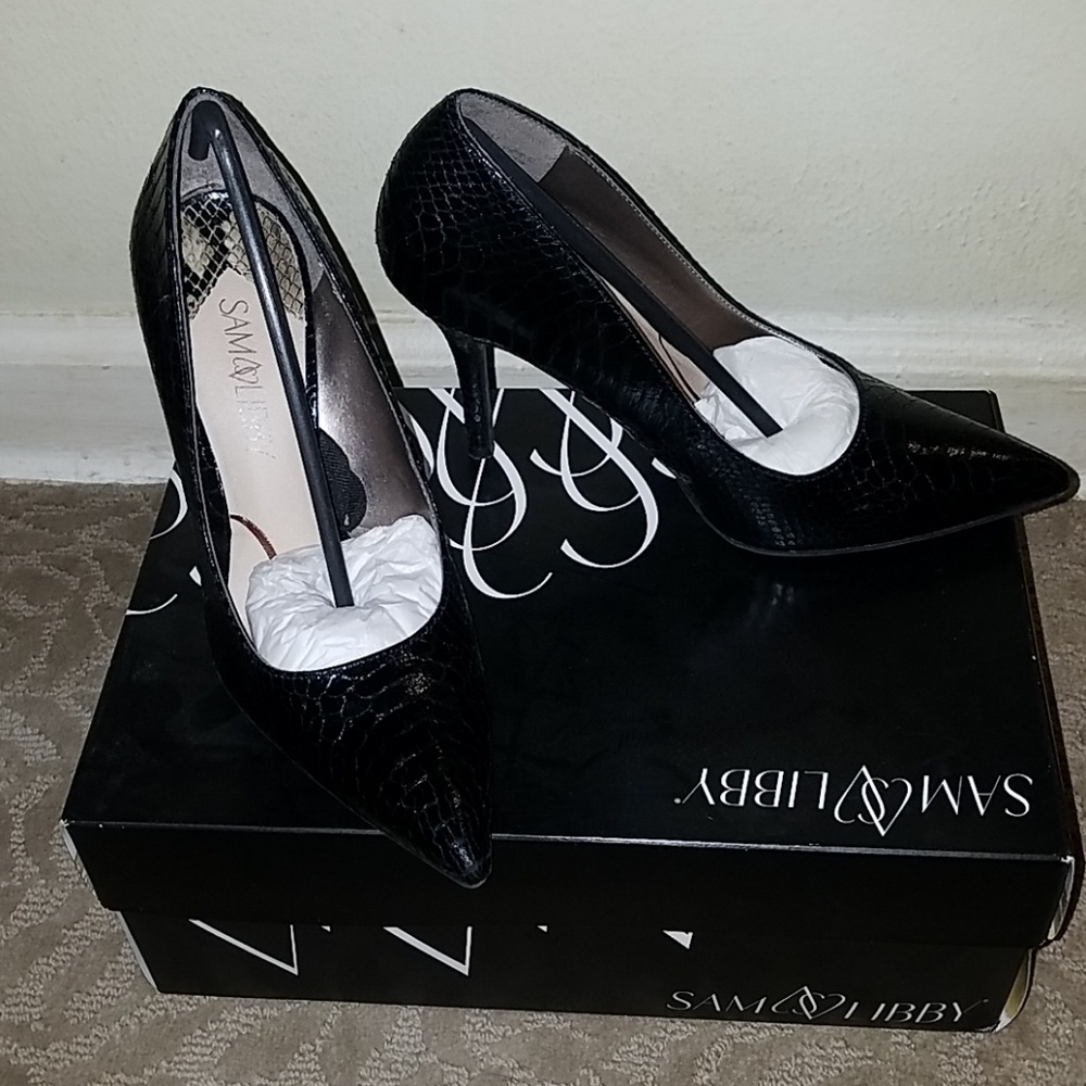 Sam & Libby Dominique black snake patent heel